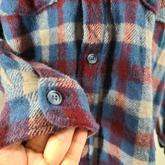 Vintage Woolrich Heavy Flannel Blue Maroon Button Down Shirt Men’s Large - Picture 3 of 8